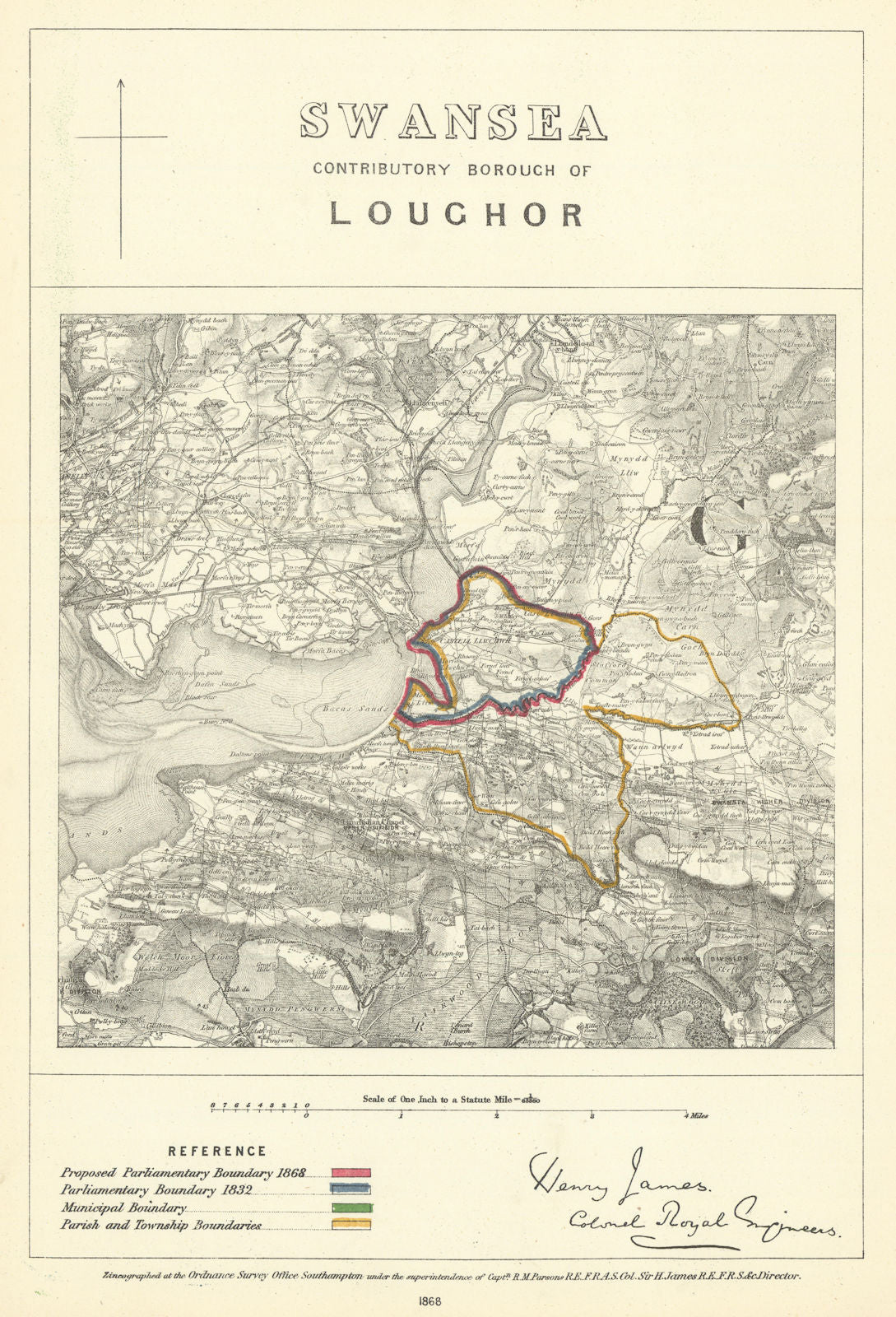Swansea Contributory Borough of Loughor. JAMES. Boundary Commission 1868 map